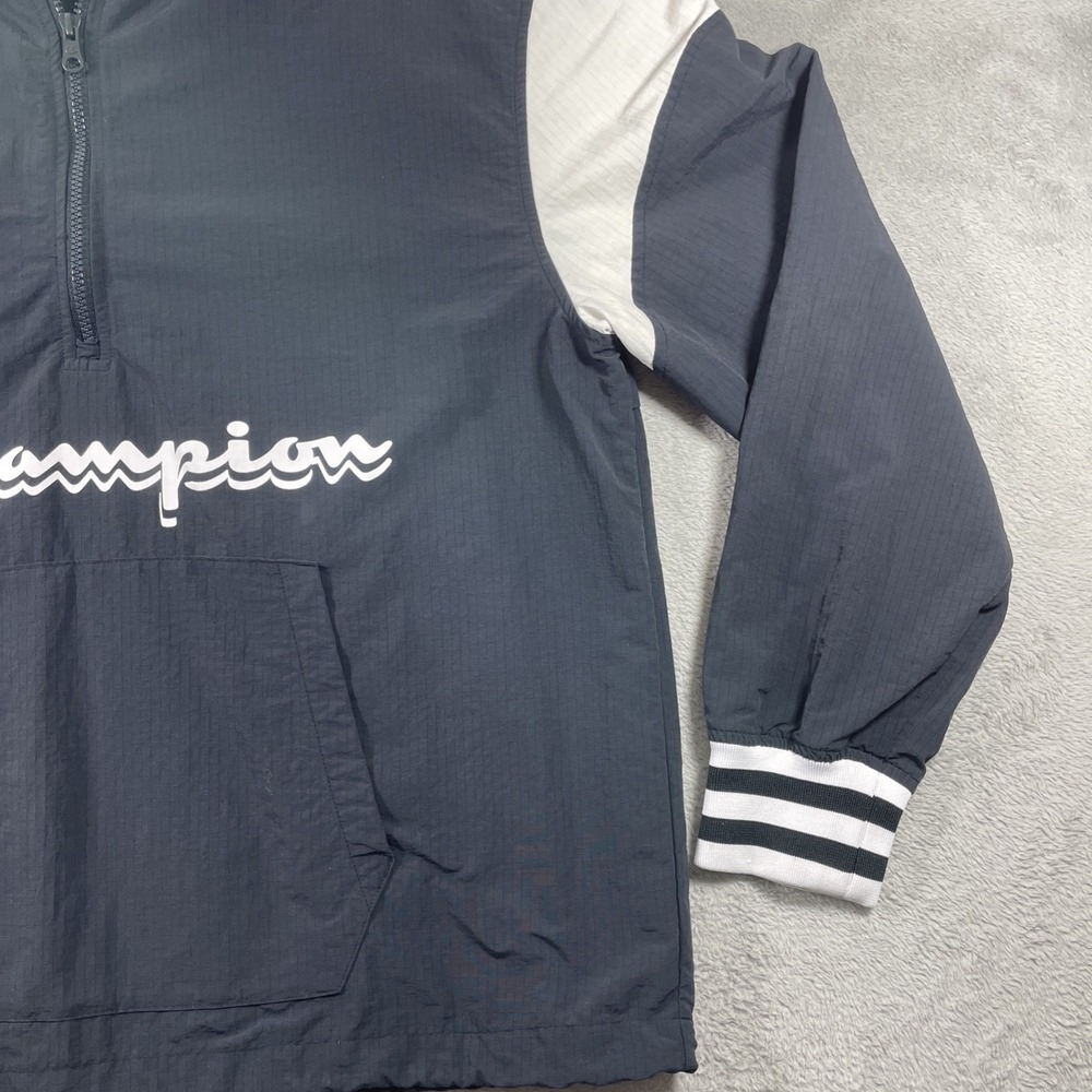 Champion Jacket Men Black Large Pullover 1/4 Zip Hooded Spell Out Vented - Picture 5 of 16